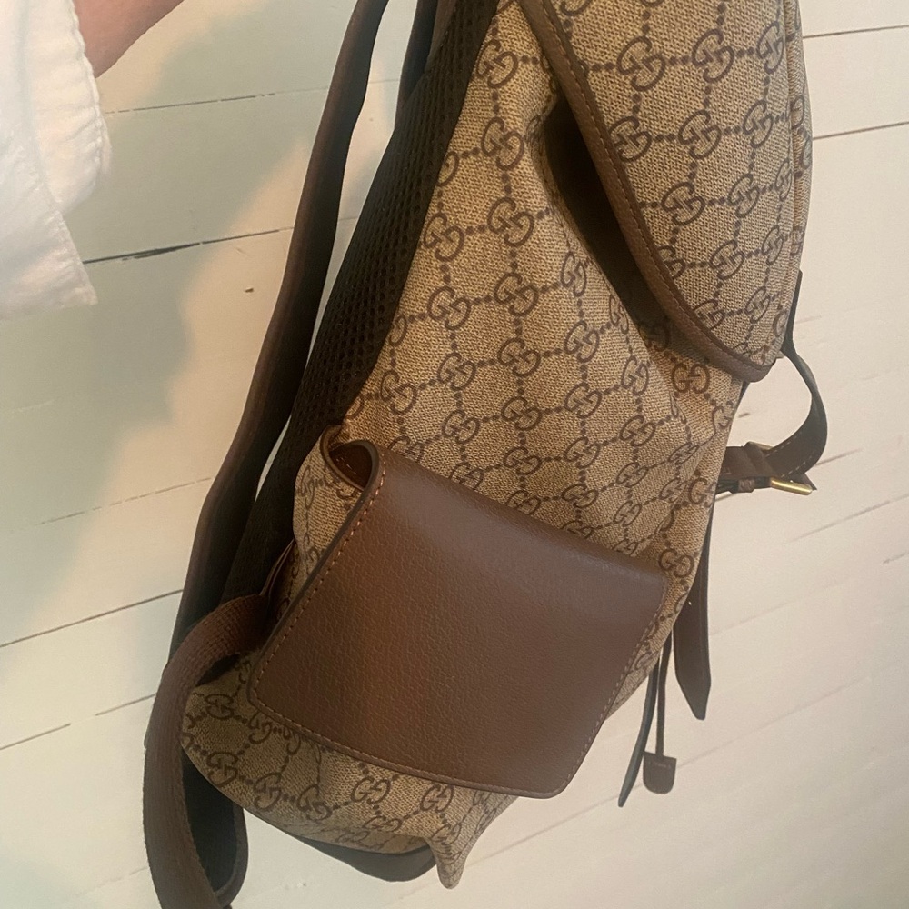 Gucci Monogram Backpack with Red and Green Stripes - Picture 8 of 9